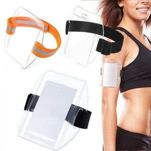 Korthållare PVC -plasthållare Polyester Reflective Armband ID ARM Justerbart Badge Elastic Band