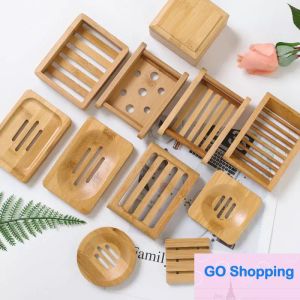 Fashion Wooden Soap Dish Natural Bamboo Soap Dishes Holder Rack Plate Tray Multi Style Round Square Soap Container