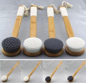 Long Handle Bath Brush Shower Body Back Cleaning Scrubber With Bamboo Handle Superfine Fiber Exfoliating Brush Skin SPA Bath Supplies LL