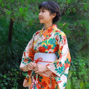 Ethnic Clothing Japanese Kimono Female Improved Version Of The Length 140 Cm Polyester Yellow Camellias