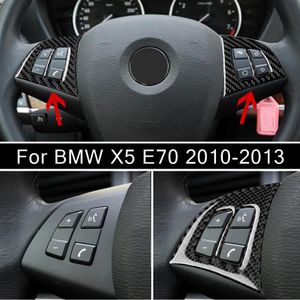 New Car Styling Real Carbon Fiber Style For BMW X5 E70 2010 2011 2012 2013 Steering Wheel Button Frame Covers Stickers Trim257s