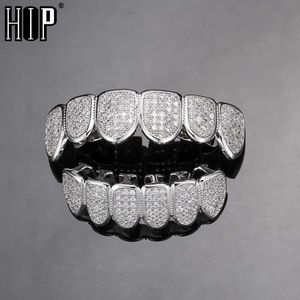 Hip Hop Full Iced Teeth Caps Bling Cubic Zircon Micro Pave Top & Bottom Charm Grills Set for Men Women Jewelry 230726