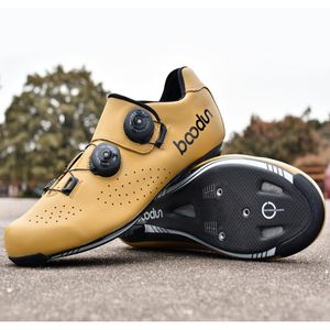 Boots Boodun New Men Mulheres Mulheres Genuínas de Caminhola de Ciclismo Bike Road Bike Carbon Sole Ultralight respirável Sapatos de corrida de bicicleta amarela de bicicleta