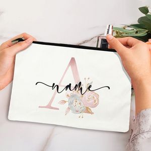 Customize Your Name Cosmetic Bag Outdoor Pink Letters Woman Makeup Bag Travel Toiletries Organizer Female Storage Make Up Cases