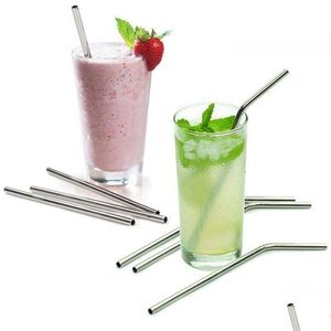 Drinking Straws Stainless Steel Sts With Cleaning Brush Straight Bend Reusable Metal St For Cups Home Kitchen Bar Accessories Drop Del Otveu