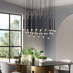 Chandeliers LED Modern Gold Black Ceiling Lamps Long Tubes Combination Staircase Lighting Living Room Dining Decor Lights