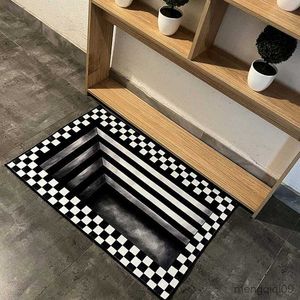 Mattor 3D Illusion Square Rug Outdoor Mat Black and White Checkerboard Trap Floor Mat Decoration Indoor Mattor Badrummatta R230726