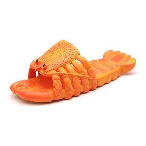 Letnia para sandałów rodzic-dziecko kreskówka Red Green Lobster Kaptaki zabawne buty na plaży raków dla mężczyzn slajdy pomarańczowe