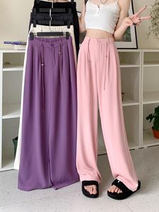 Pantaloni da donna 2023 gamba larga dritta stile coreano vita alta per donna pantaloni larghi tinta unita donna