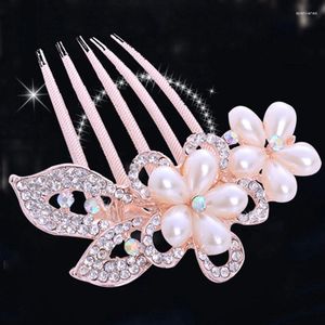 Hair Clips Trendy Rhinestone Elegant Wedding Bridal Pearls Flower Combs Korean Fashion Crystal Girl Hairpin Gifts ML