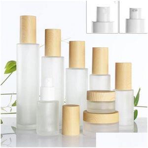 Packing Bottles 30Ml 40Ml 60Ml 80Ml 100Ml 120Ml Frosted Glass Cream Jar With Plastic Imitated Wood Lid Makeup Lotion Pot Spray Pump Bo Ot9Wk