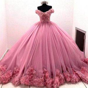 Puffy rosa quinceanera klänningar prinsessan Askepott lång bollklänning söt 15 år flickor prom kväll kjol vestidos de fiesta254t