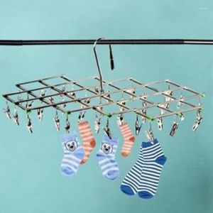 Hangers 16 Clips Foldable Stainless Steel Underwear Sock Dryer Laundry Rack Flat Head Clothes Hanger Airer Rust Resistant Strong Clip