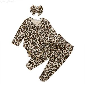 Kleidungssets Kleidungssets Geborenes Baby Mädchen Winterkleidung Leopardenmuster Body Hosen Haarband Mode Säugling Herbst Outfits 3tlg Mädchen Z230726