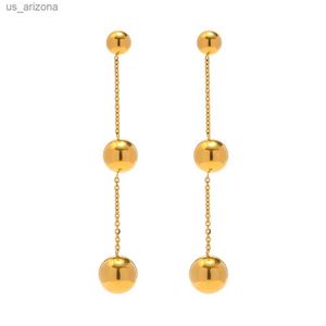 Youthway 316l Stainless Steel Three Size Ball Drop Earrings for Women Exquisite Texture Metal Gold Color Stylish Jewelry L230620