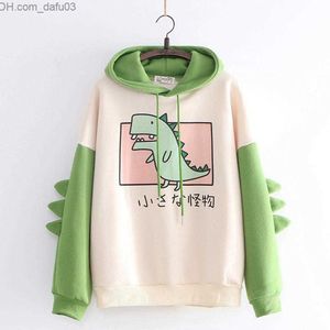 Felpe con cappuccio da donna Felpe con cappuccio Dinosaur Super Cartoon Felpa con cappuccio moda donna Casual Stampa Felpa spessa coreana Felpa con cappuccio invernale Dino Top Z230726