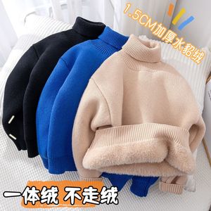 Hoodies Sweatshirts Children S Bottom Shirt Autumn and Winter Single Layer Fleece Fodrad tjock tröja Turtleneck Pullover Thermal Clothes 230725