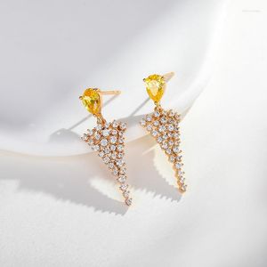 Stud Earrings Fashion Jewelry Metal Gold Color Shiny Zircon Simply Design Pretty Front With Back Dangle Drop For Women Femal