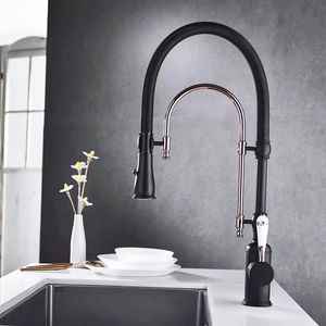 Black Kitchen Faucets Brass Gold Pull Down Sink Faucet Pull Out Sink Faucet Spring Spout Mixers Tap Hot Cold
