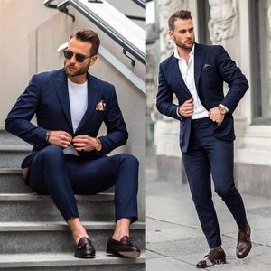 Navy Blue Casual Wedding Mens Suits Slim Fit Bridegroom Tuxedos For Men 2 Pieces Groomsmen Suit Formal Business Jacket Pant238z