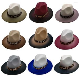 ベレー帽Fedora Hat Gradient Colorヨーロッパとアメリカンヒョウベルトトップウール男性女性トレンドフェルトジャズ2023