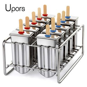 Utensílios para Sorvete UPORS Molde de Picolé de Aço Inoxidável Rack Lolly Frozen Maker Feito em Casa com Suporte 230726