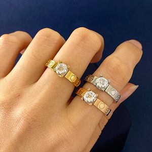Novas joias de aço inoxidável 316L da moda anéis de amor para mulher, homem, joias, anéis de amante com cristal 18K, cor de ouro e presente banhado a ouro rosa