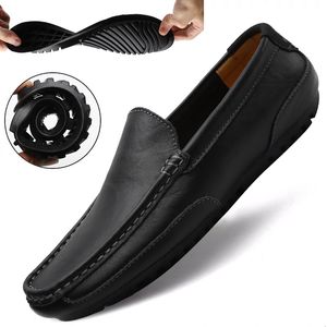 Zapatos de vestir de cuero genuino para hombre, mocasines italianos de marca informal, mocasines transpirables sin cordones en negro para conducir de talla grande 3747 230726