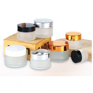 Förpackningsflaskor 5g 10g 15g Glass Jar Cream Bottle Cosmetic Tom container med svart sier guldlock och inre dyna för lotion läppbalsam otpob