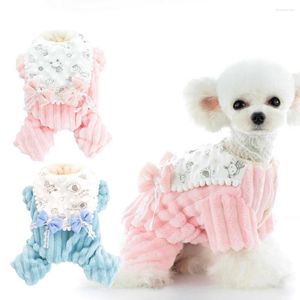 Dog Apparel Stylish Winter Jumpsuit Tear-resistant Pet Romper Bow-knot Decor Warm Thick