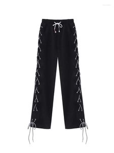 Women's Jeans Baggy Women Gothic Black Grey High Waist Denim Pants Wide Leg Lace Up Harajuku Straight Trousers Streetwear Chic Clothes