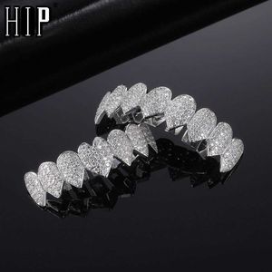 Hip Hop Denti pieni Caps Cubic Zircon Iced Micro Pave Topbottom Charm Griglie Set per uomo Donna Gioielli regalo 230726