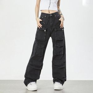 Herren Jeans Wide Leg Multi-Pocket Unisex Straight-Leg Loose Pantalones Street Hip Hop Hose Fashion Cargo Black Denim Pants Men