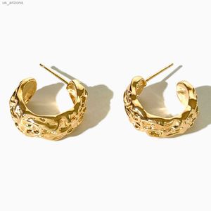 Peri'sbox Stylish 14K Gold Silver Plated Wrinkle Open Hoop Earrings for Lady Chunky Hammered Thick Wide Hoops Earring Jewelry