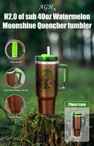 Sublimation 40oz Watermelon Moonshine Quencher Tumbler mit Griff Wasserflasche Tragbare Outdoor-Sporttasse Bierkrug Isolierung Reise-Vakuumflasche Flaschen Z11