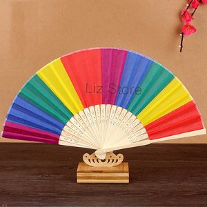 Rainbow Fan Folding Fans Sundries Art Colorful Hand Hold Fan Summer Accessory for Birthday Wedding Party Decoration Favor Gift Th1010