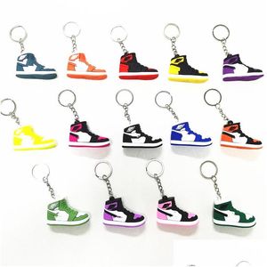 Keychains Lanyards 14 Colors Designer Mini 3D Sneaker Keychain Men Women Kids Key Ring Gift Shoes Handbag Chain Basketball Sile Drop Dhovi