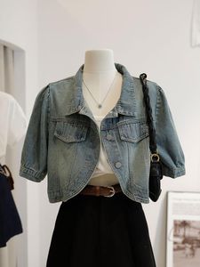 Damenjacken Sommer Frauen Kurzarm Denim Jacke Koreanische Mode Crop Coat Dünne Dünne Oberbekleidung Einreiher Jeans Weibliche