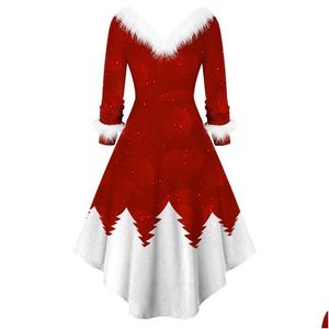 Vestidos casuais básicos Balanço de Natal Adt Traje Vestido de Natal Roupas Vermelhas Femininas Roupas de Festa à Noite Roupas de Entrega de Queda de Inverno Wo Dhctq