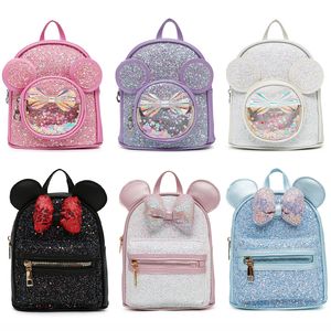 Zaini Fashion Pu Paillettes Bow Zaino Bambini Kindergarten Cute Cartoon Small Class Anime School Bag Regalo per ragazze 230725