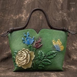 Bolsas de noite retrô simples couro genuíno bolsas de luxo femininas grande capacidade 2023 floral couro ombro senhoras crossbody