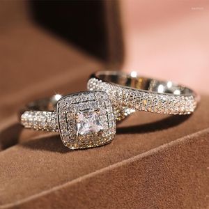 Кластерные кольца S925 Стерлинговое серебро натуральное 2 S Diamond Jewelry Ring Кольцо для женщин, мужчина, свадьба, набор Anillos de Gemstone Box Girl Bizuteria