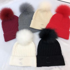 6 cores moda gorro lã chapéu frio boné de inverno designer chapéus de malha bonés de crânio masculino e feminino boné de bola de cabelo