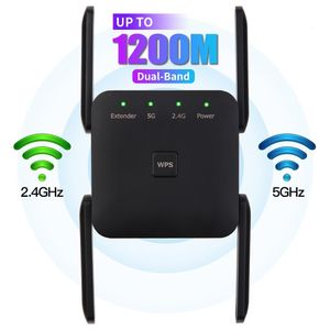 ROUTERS 5GHz AC1200 WIFI REPEATER 1200MBPS ROUTER Black WiFi Extender Amplifier 2.4G 5GHz WiFi Signal Booster Long Range Network 230725