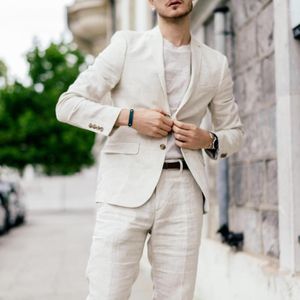 Męskie garnitury Beige Mens Line na plażę ślub Slim Fit Costume Homme Mariage 2 -częściowy