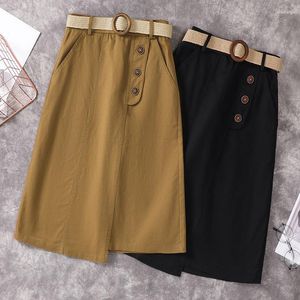 Skirts Sashes Irregular Split Skirt Woman High Waist Stretch Breasted OL A Line Mid Calf Length Casual Female Elegant 2023 Summer