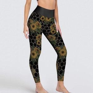 Active Pants Sunflower Bouquet Yoga Honeycomb Print Leggings Sexig träning Leggins Kvinnor Söta stretchiga sportstyster