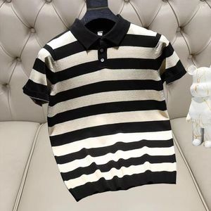 Men's Polos 2023 Fashion Clothing Knitting Polo Shirt Short Sleeves High Quality Breathable Slim Fit Stripe Summer Tees Tops M-4XL