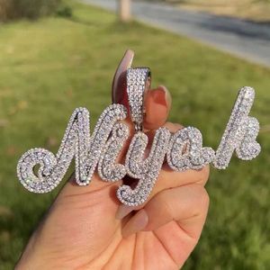 TOP ICY Hip Hop Jewelry Custom Brush Cursive Letter Pendant Necklace Two Tone Name Necklace Diamond Personalized Chain