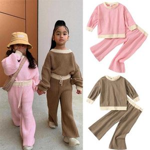 Conjuntos de roupas Conjuntos de roupas 1-6 anos Crianças Meninas Outono Inverno Roupas Bebê Manga Longa Pulôver Camisolas Calças Cor Sólida Conjuntos de Tricô Roupa de Treino Infantil Z230726